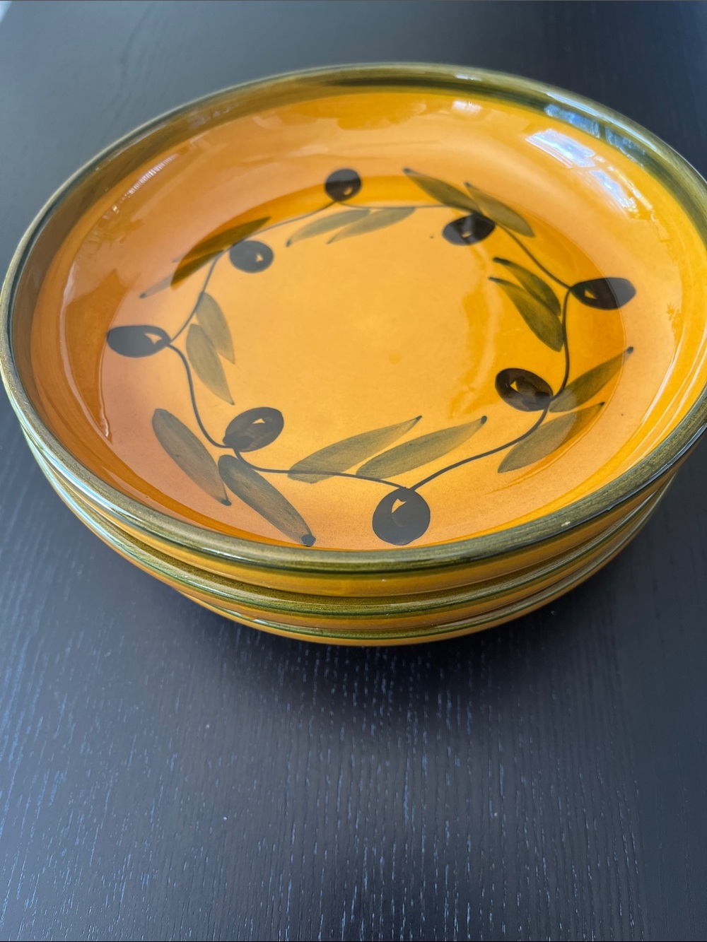 French Provence bowls Yellow Ceramic Olive Motif Bowls - Set of 3